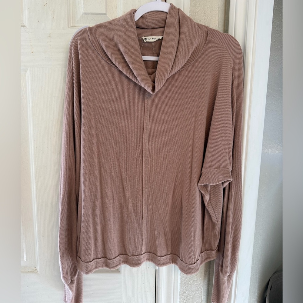 New In (Anthropology) Ribbed Cowl Neck Top Small Mauve Long Sleeve